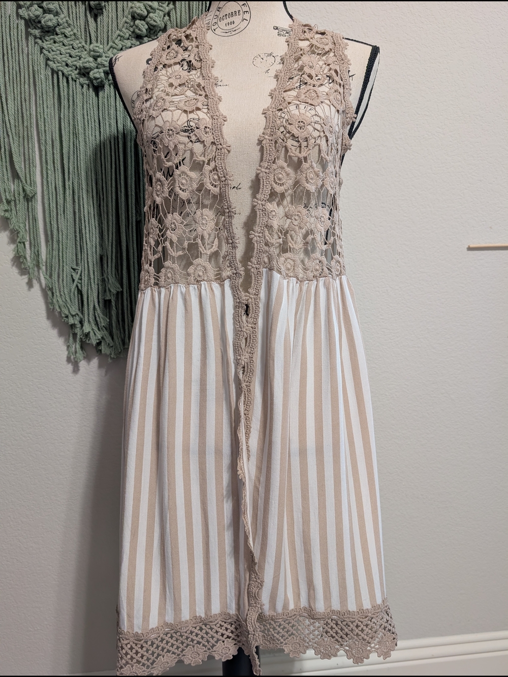 Boho Lace + Striped Sleeveless Duster